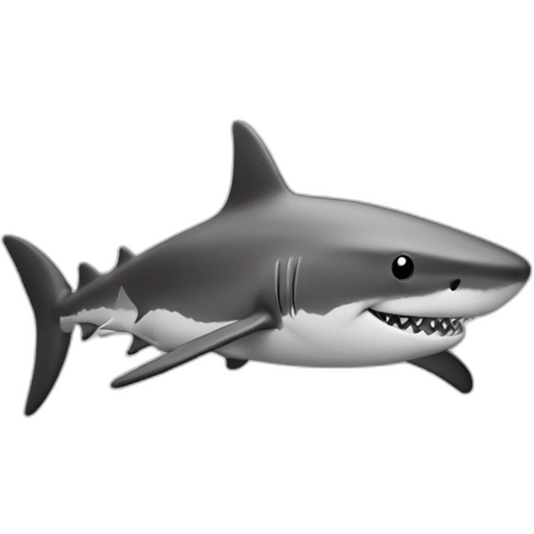 cartoon shark standing with a camouflage cap on its head,black and white emoji