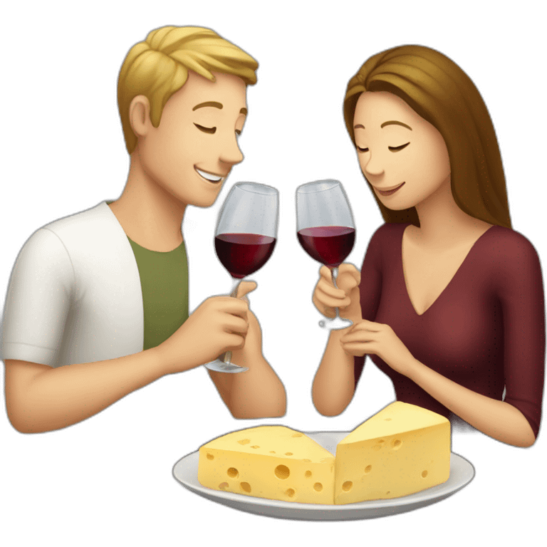 white couple drinking wine and eating cheese emoji