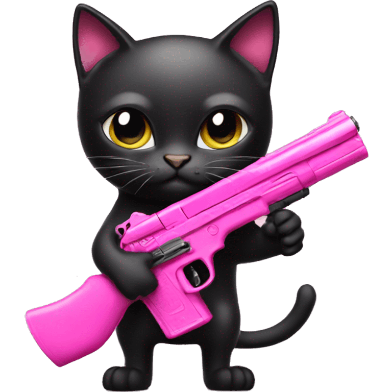 black cat holding pink gun emoji