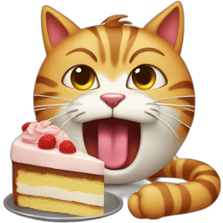 Angry cat eating cake with cream emoji