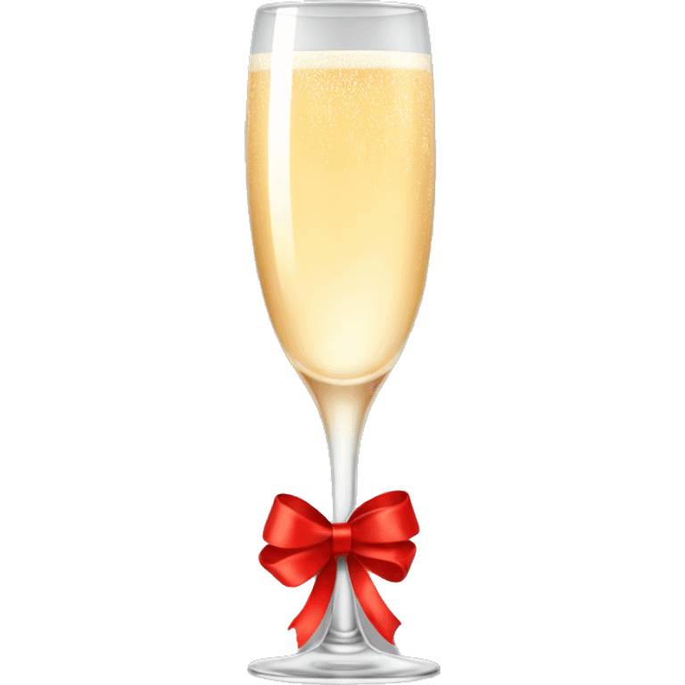 Cute glass of champagne with a red ribbon wrapped around the glass emoji