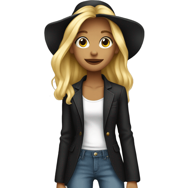 Blond girl in baggy jeans and black oversized blazer  emoji