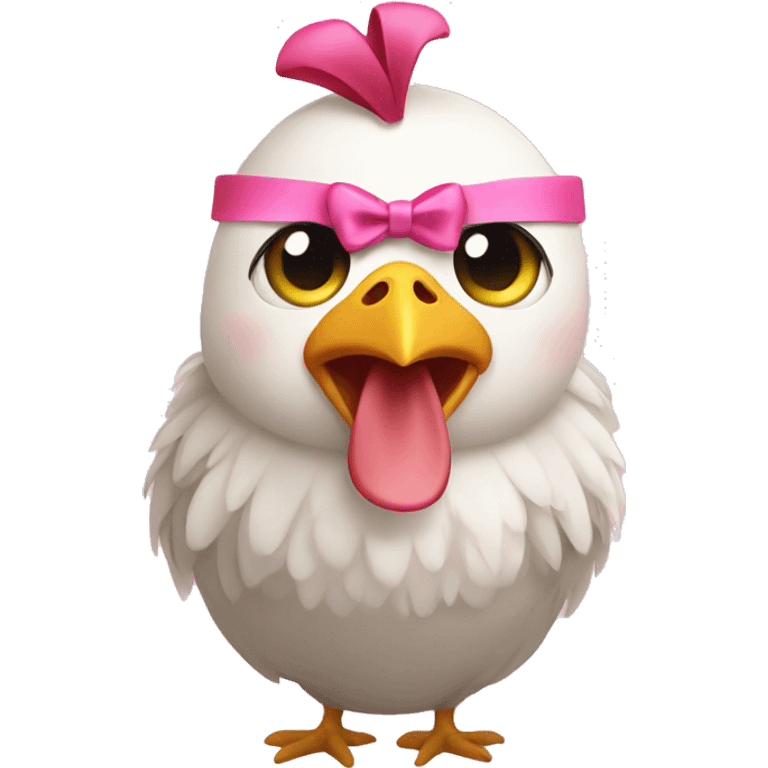 Chicken with a pink bow emoji