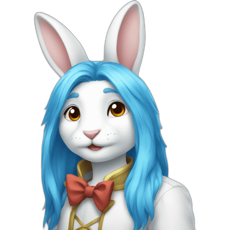 Male Anthro white rabbit with long blue hair emoji