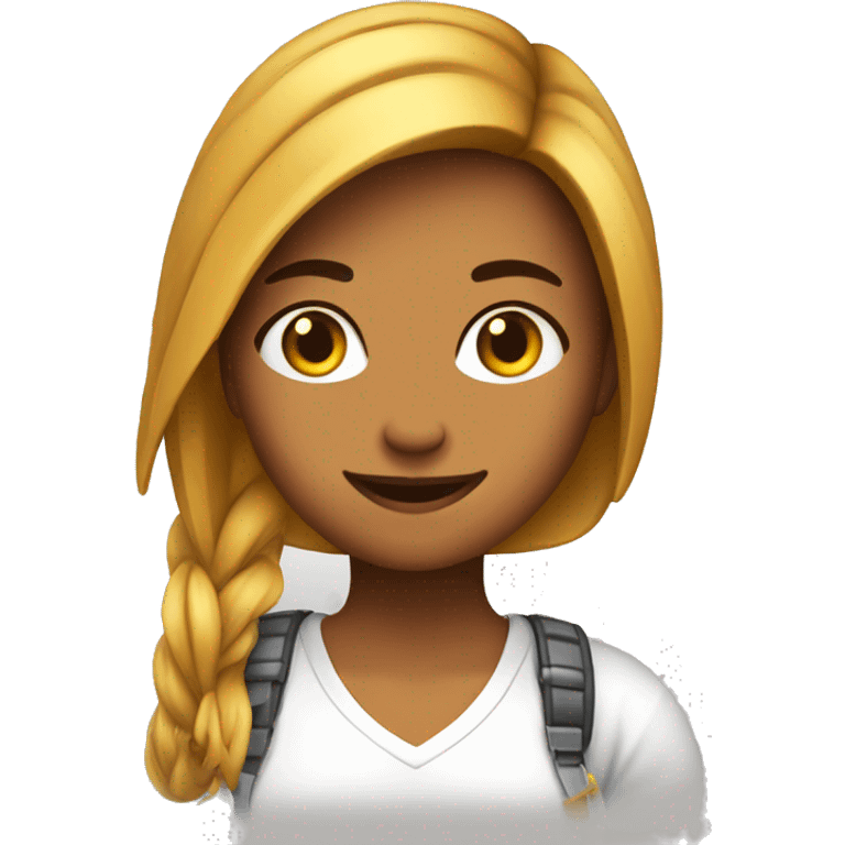 Chica gamer con pelo largo liso café  emoji