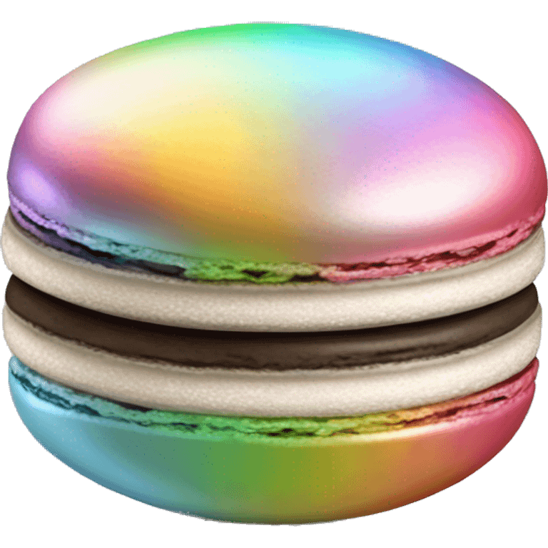 Realistic metallic silver macaroon with gradient colorful filling  emoji