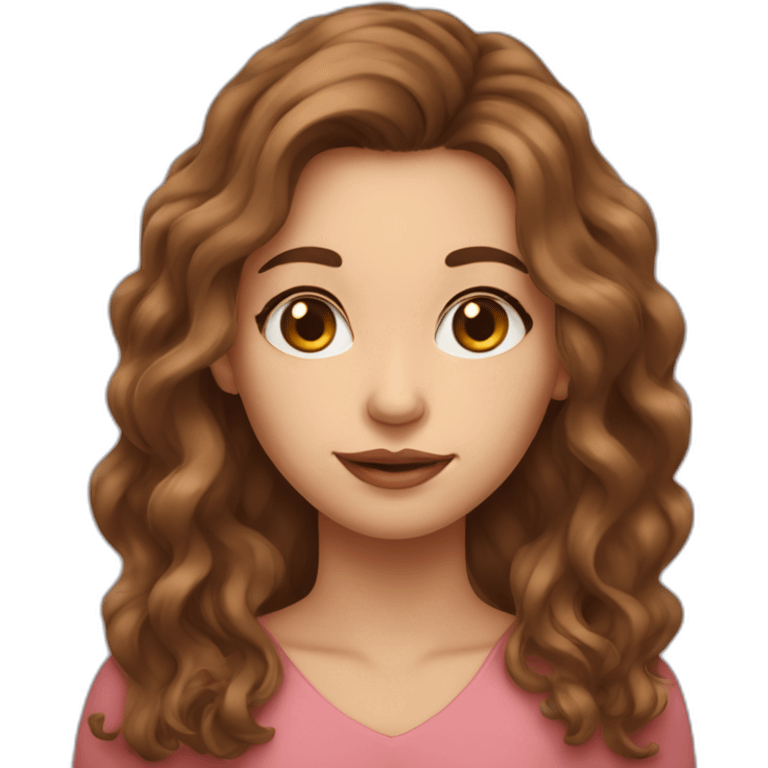 long wavy brown hair girl with thin face and makeup from head to chest emoji