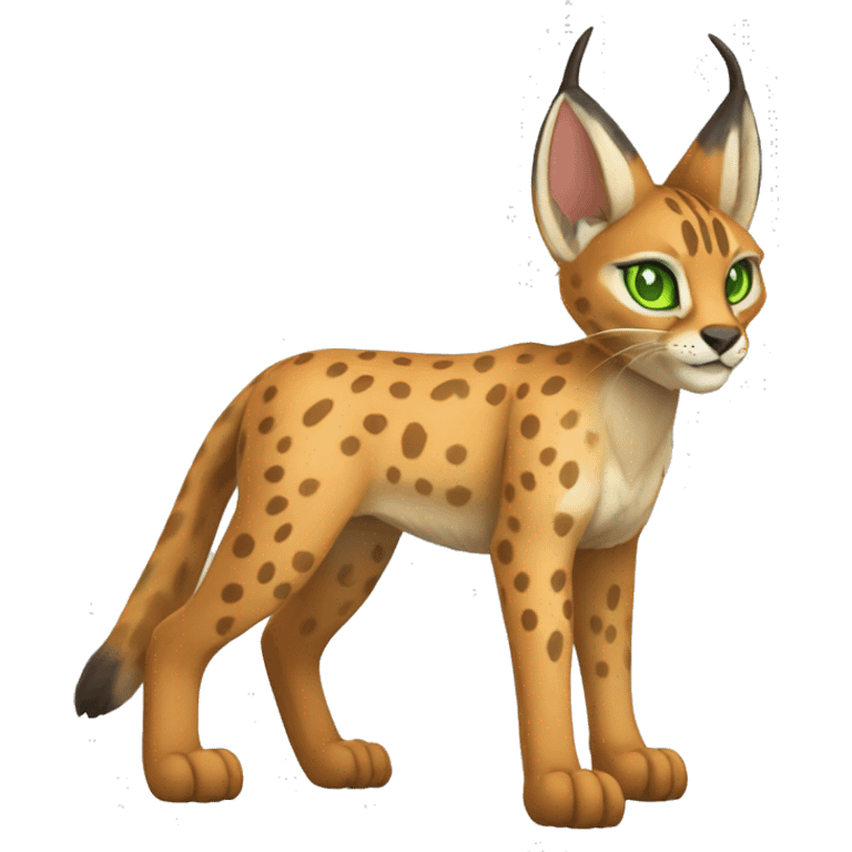 spotted Lynx-Caracal-Fakemon-hybrid with orange points, green eyes brown toes, and short tail, full body emoji