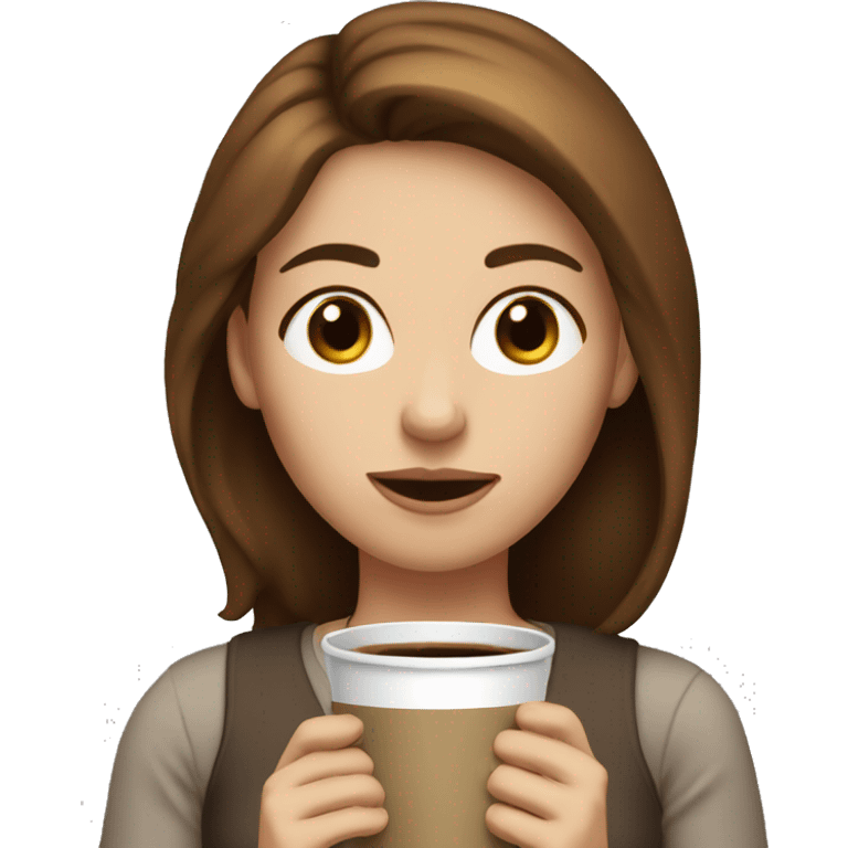 white woman semi-long brown hair drinking coffee emoji