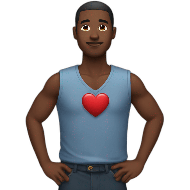 black man with heart in chest emoji