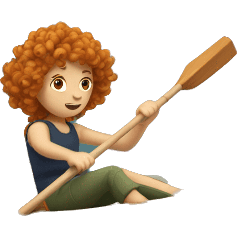 Make a rowboat with a ginger girl with curls in it who is rowing bad like a loser, shes sitting in the boat emoji