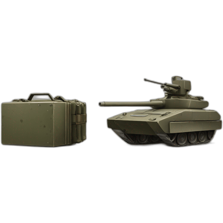 1 side with an Ammunition box with bullet and other side with a military vehicle  emoji