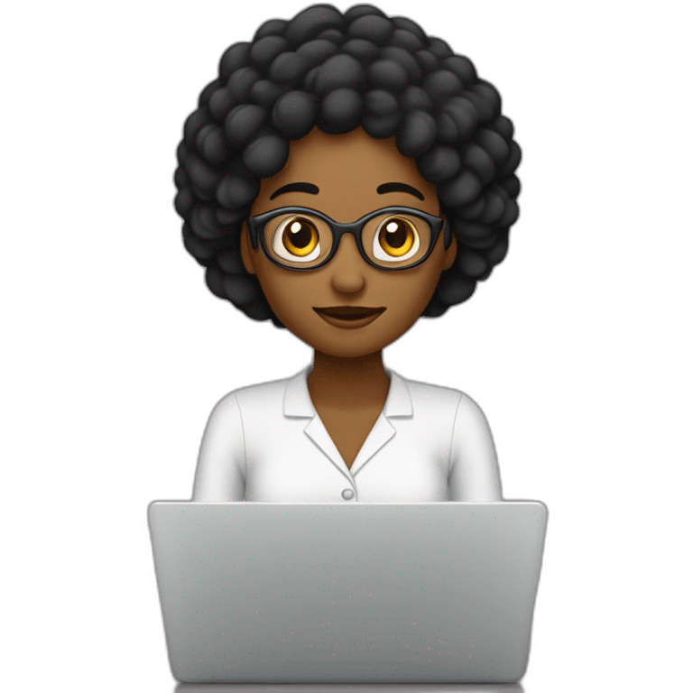 mujer pelo negro medio largo liso creadora de contenidondo en laptop emoji