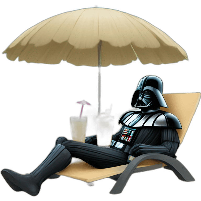 darth Vader lounging on the beach under an umbrella while drinking a piña colada emoji