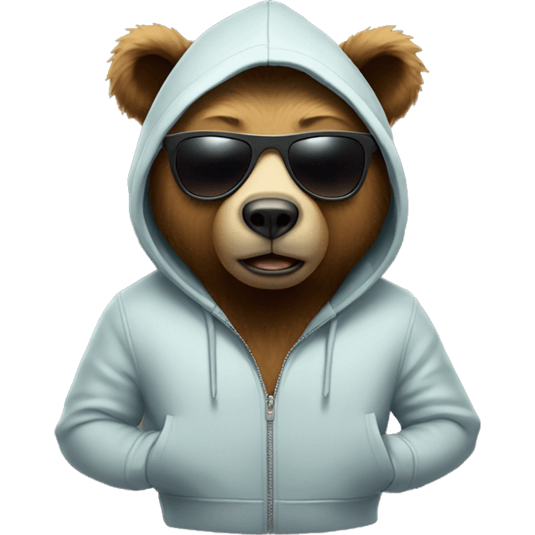 A bear wearing a hoodie and sunglasses with a good three-dimensional effect emoji