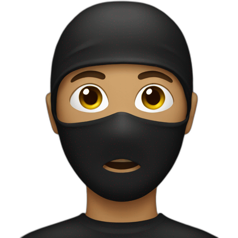 protestor wearing black and face covered emoji