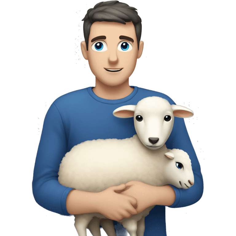 white man with blue eyes and dark short hair hugging sheep  emoji