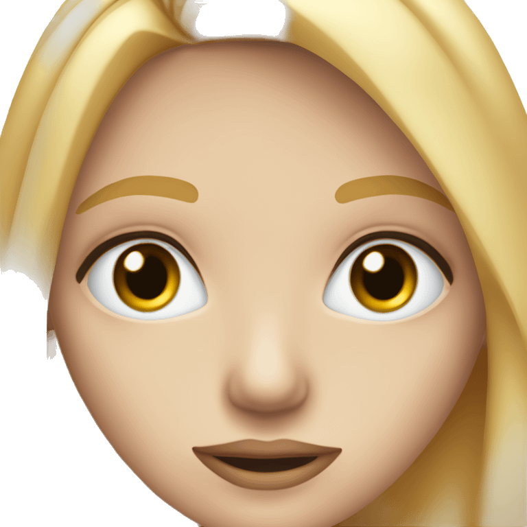 una chica de 15 años rubia, con ojos azules, blanca de piel y labios Medianos emoji