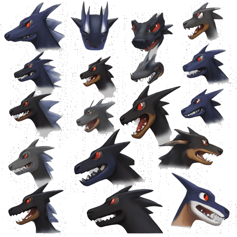 Black Cool Edgy Nargacuga-Garchomp-Houndoom-Sergal Fakémon with Edgy markings emoji