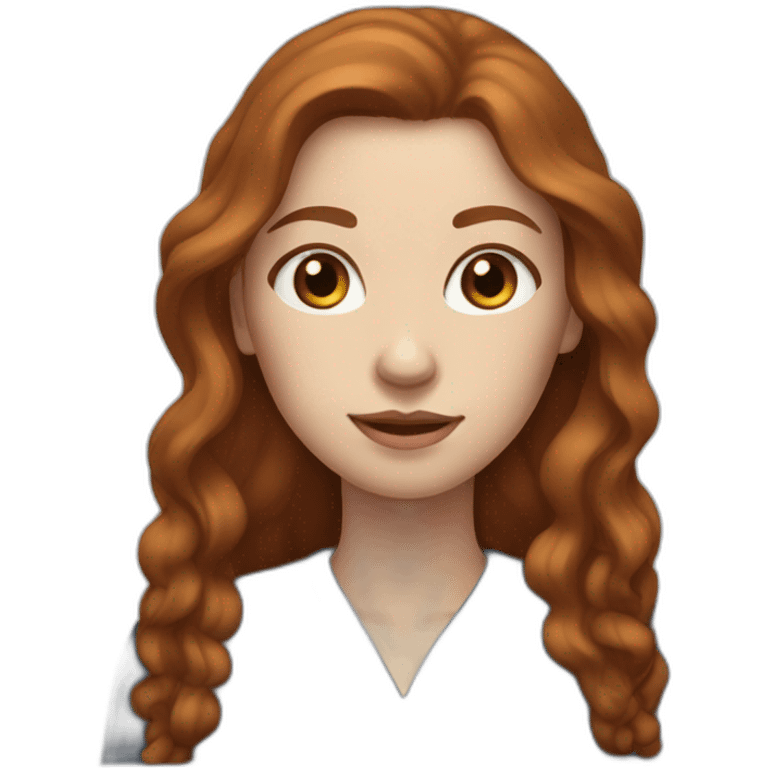 darkgingerhair woman with not long hair, blue eyes and light beige skin  emoji