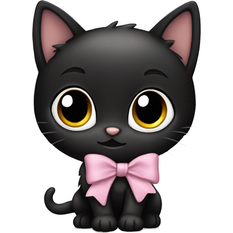 small black kitten wearing a black bow emoji