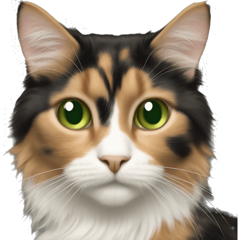 Calico long haired cat green eyes emoji