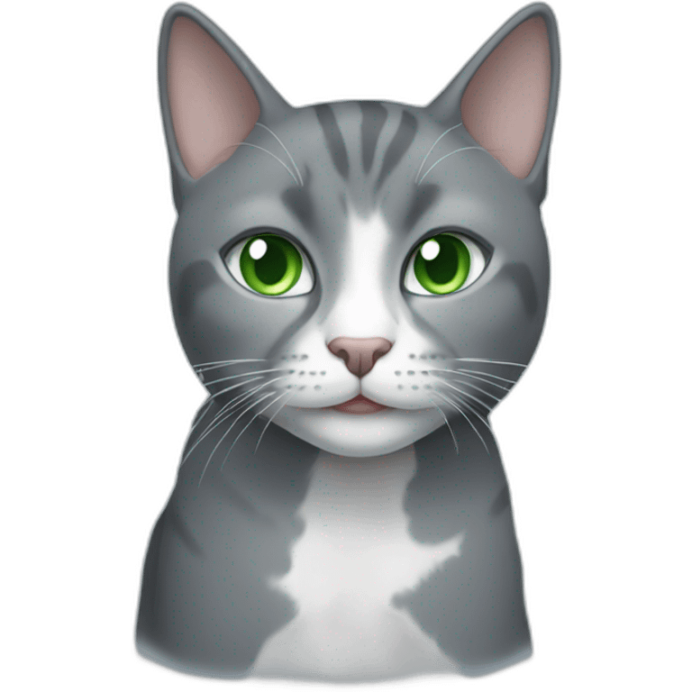 Gray cat with white mouth and white nose and light blue/green eyes emoji