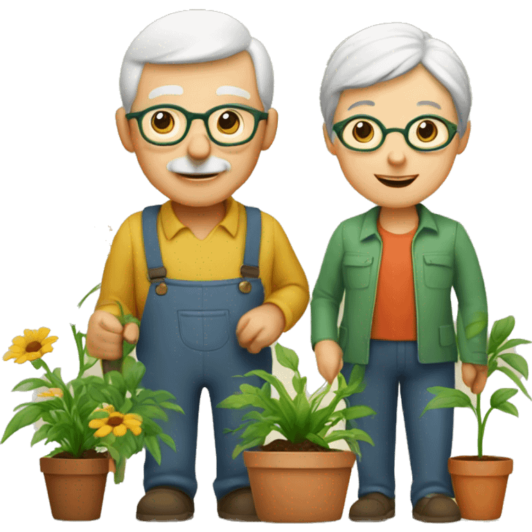 grandparents gardeners with plants emoji