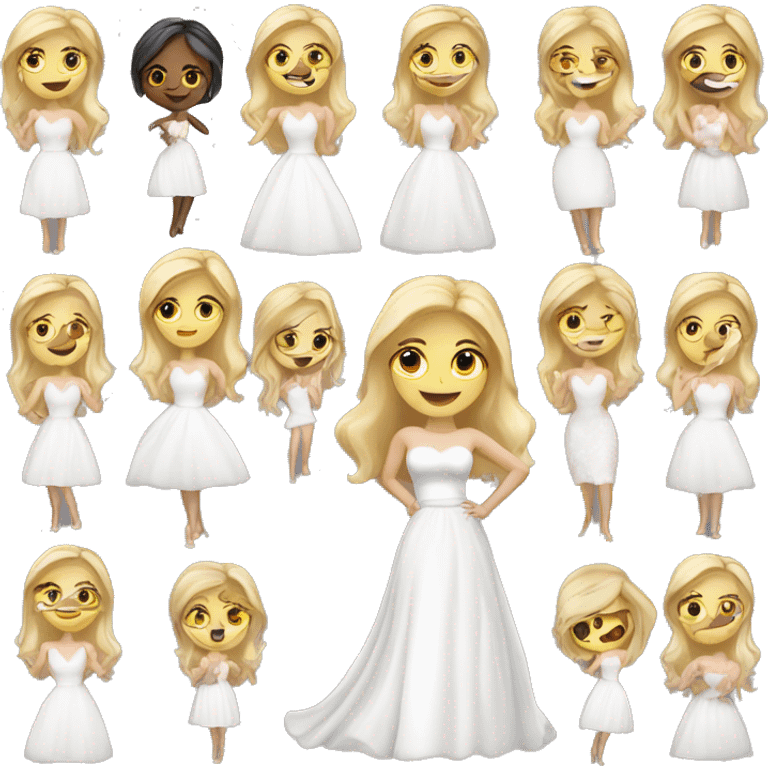 Blonde girl, bride to be, in the white dress, bachelorette party emoji