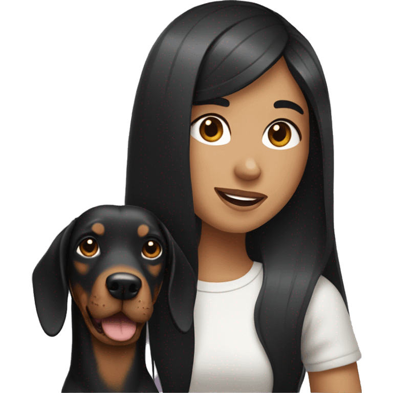 Long Black hair girl holding a Doberman emoji