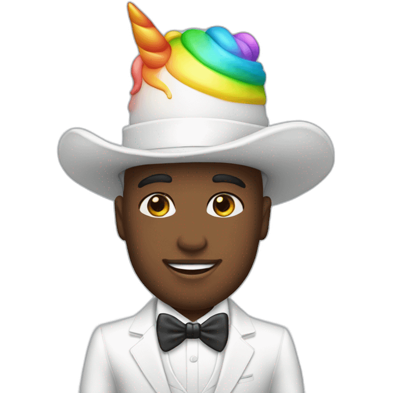 Posh-boy-with-white-suit-and-rainbow-unicorn-hat emoji