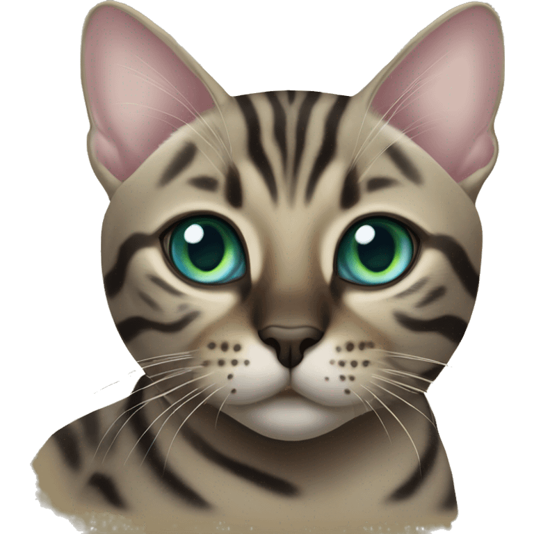 Seal Bengal CAT with Blue eyes with a charcoal Sepia bengal cat with Green eyes sitting  emoji