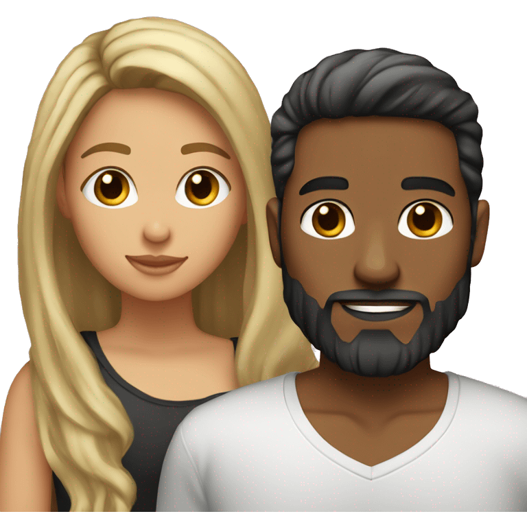 light brown skin girl with long blonde highlights brown hair and her boyfriend with black beard and light skin emoji