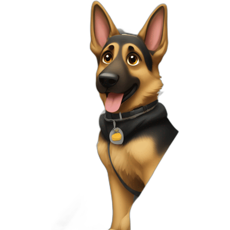 German shepherd riding on a train emoji