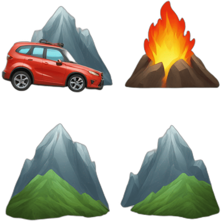 Fire, mountain, car emoji