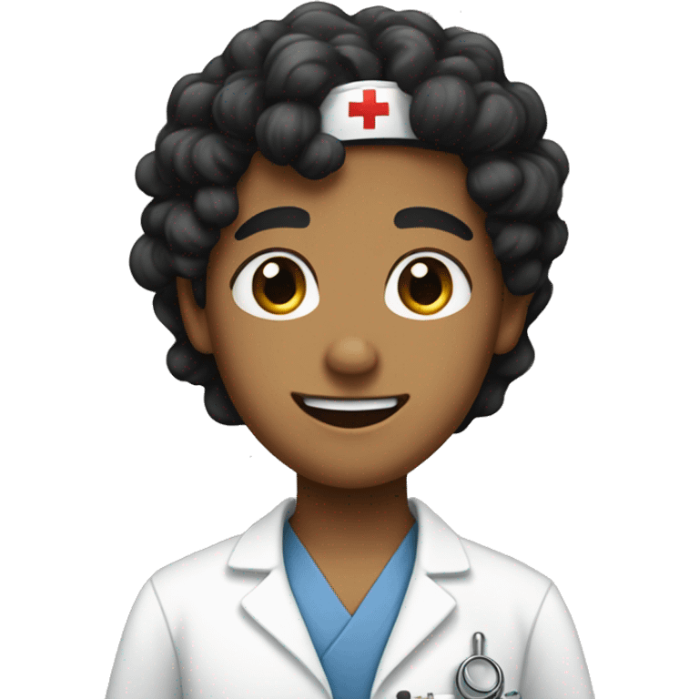 Tan boy with curly black hair vet nurse emoji