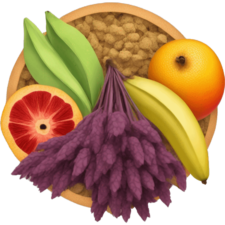 dry husks surrounding a brightly colored fruit-like center.  emoji