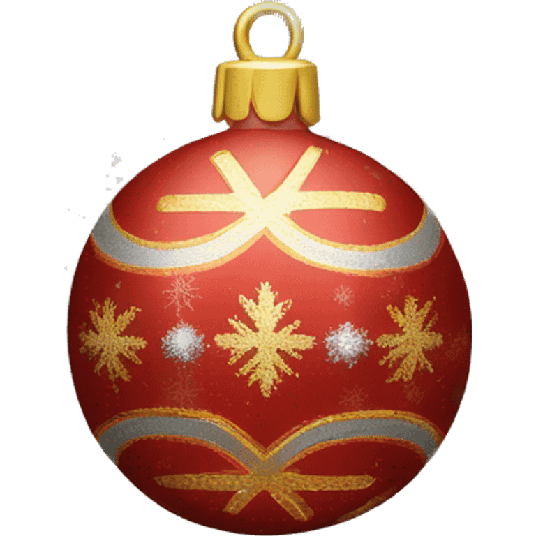 Create a smiley face of a Christmas tree toy in the form of a ball with patterns of snowflakes or stripes. The color of the ball is gold, red or silver to match the Christmas theme emoji