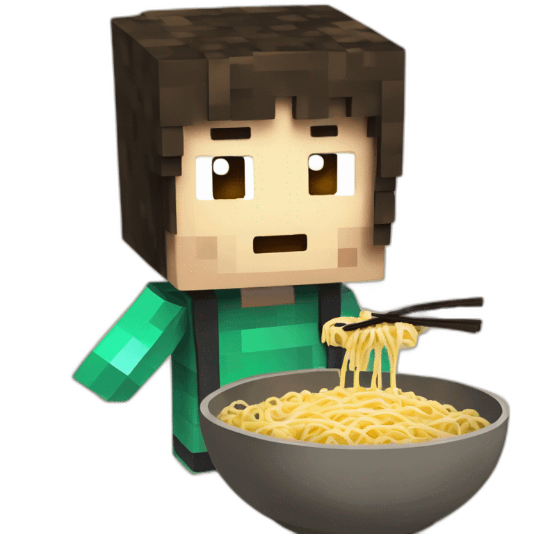 Personnage Minecraft qui mange des ramen emoji