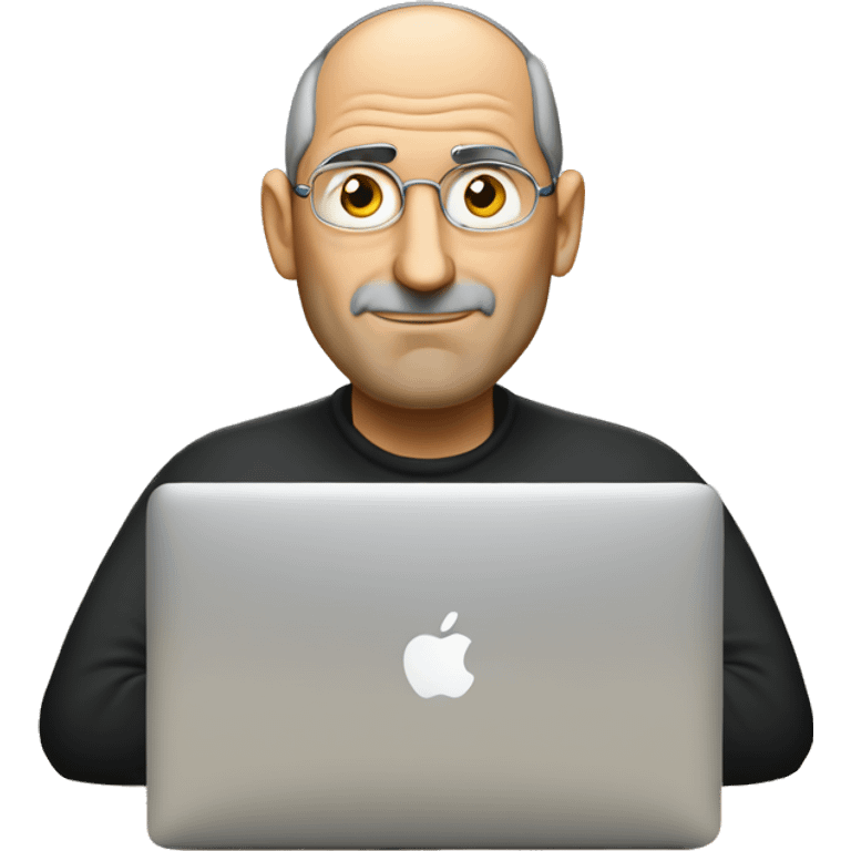 Steve job sitting and watching the macbook emoji