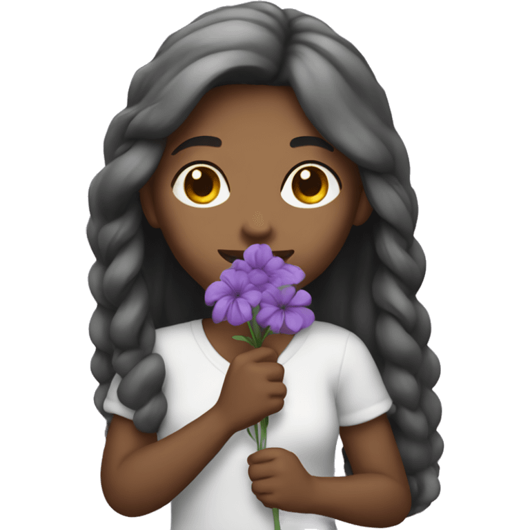 The girl has purple flowers in her hand emoji