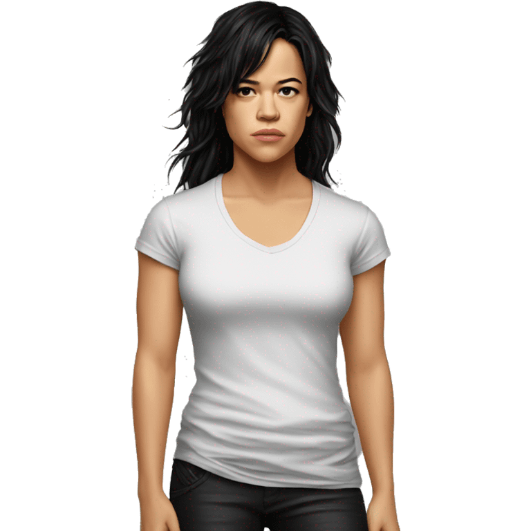 michelle rodriguez serious wearing tee emoji