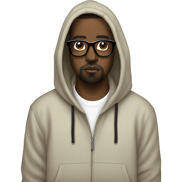 Kanye west wearing a hoodie and glasses and a dog emoji