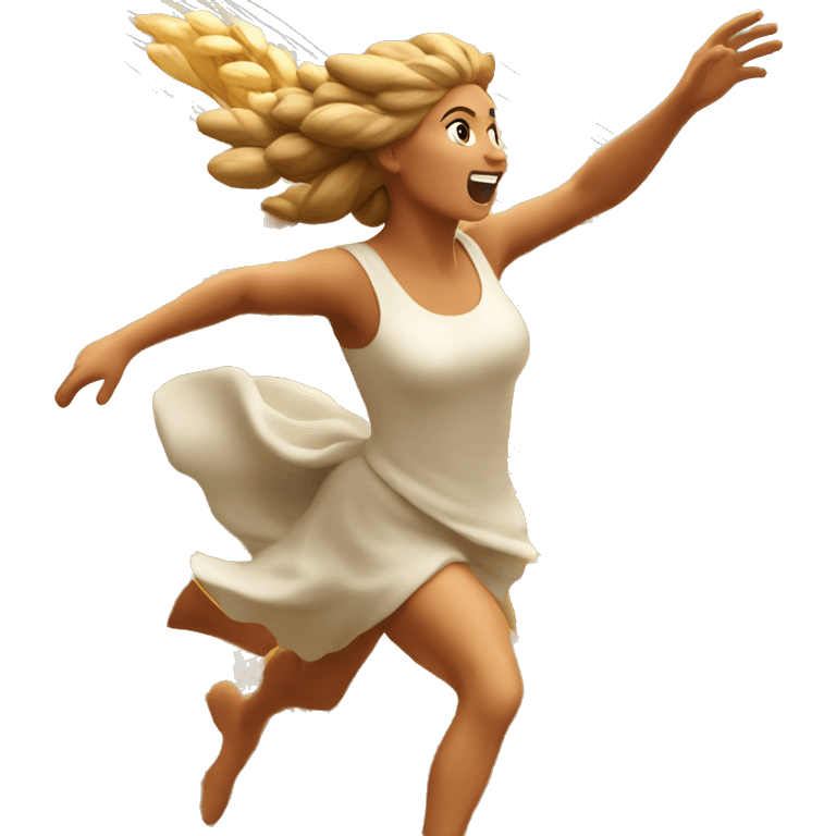 Italian harvest goddess sprinting with wheat, with a large stride and arms outstretched emoji