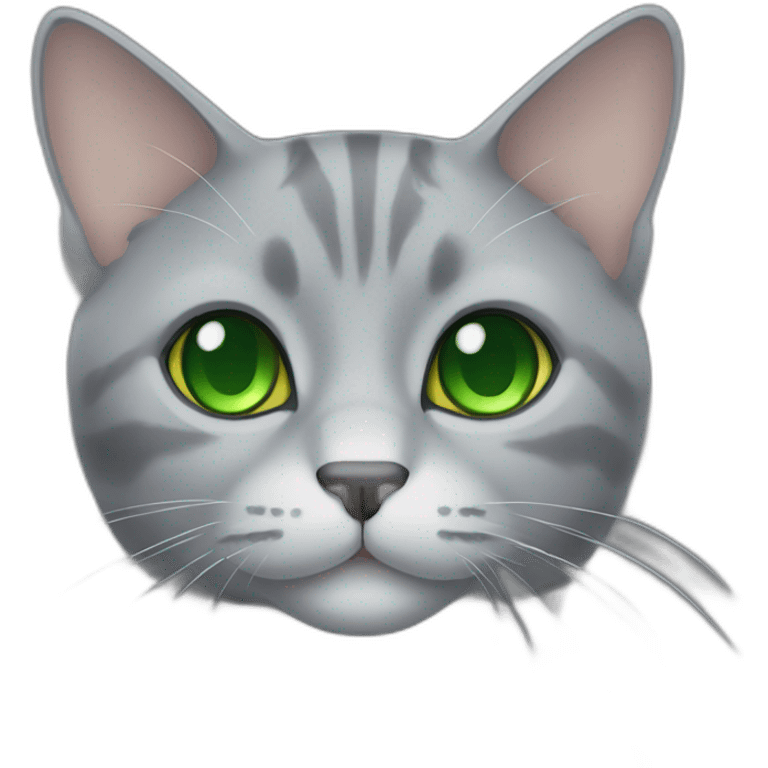 grey tigered cat with green eyes emoji