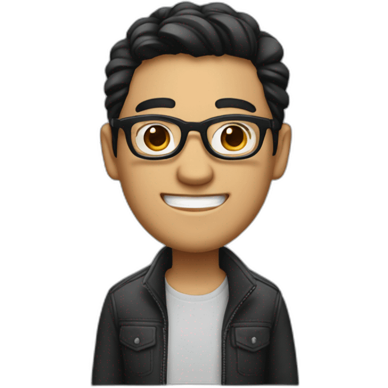 A guy with medium black hair,round eyewear smiling with style of apple amoji  emoji