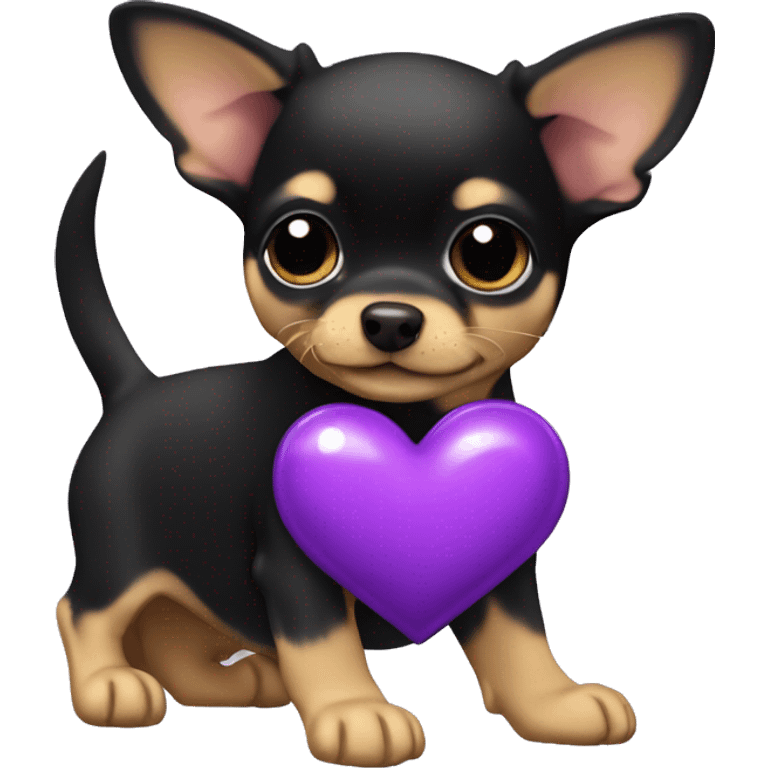 black & tan chihuahua puppy with a purple heart emoji