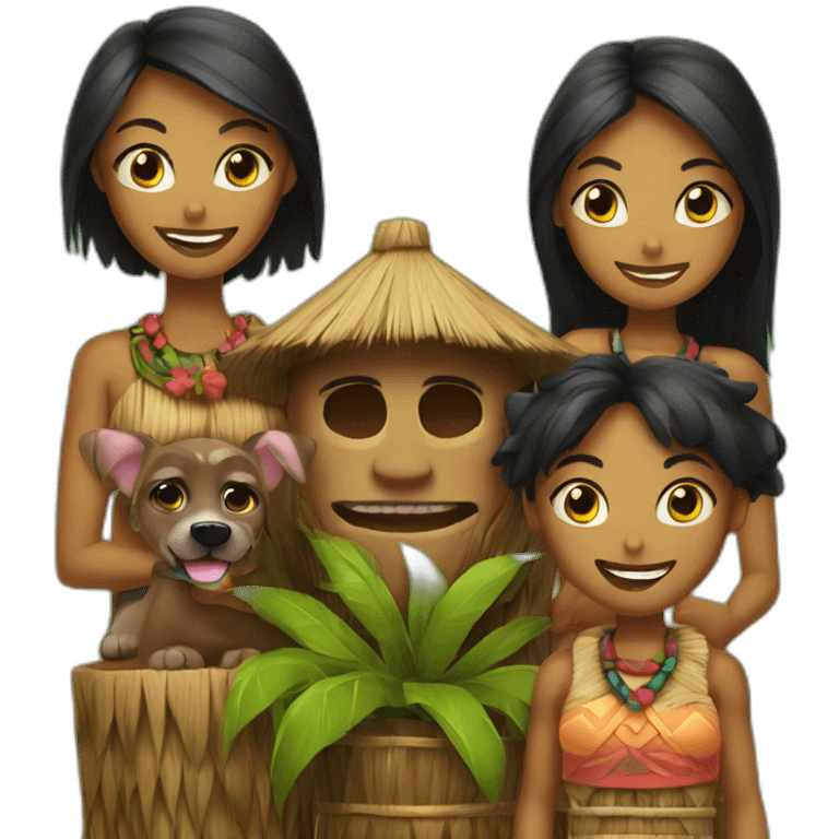 Family of 6 tiki with a tikidog emoji