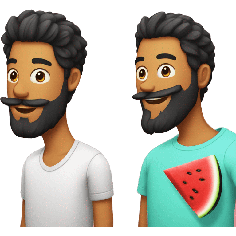 Black beard man with friend chiken in one and in the other one a slice of watermelon emoji