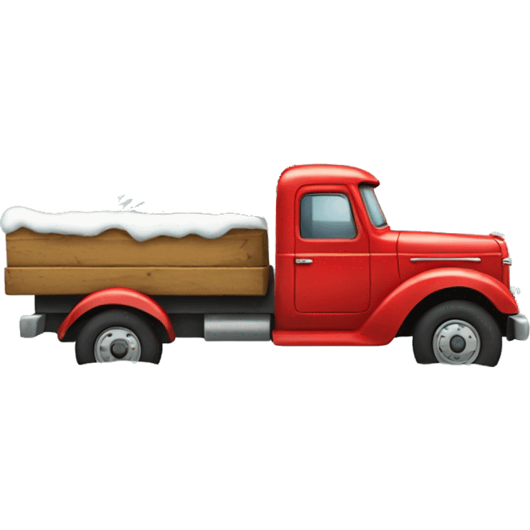 little red truck hauling a christmas tree emoji